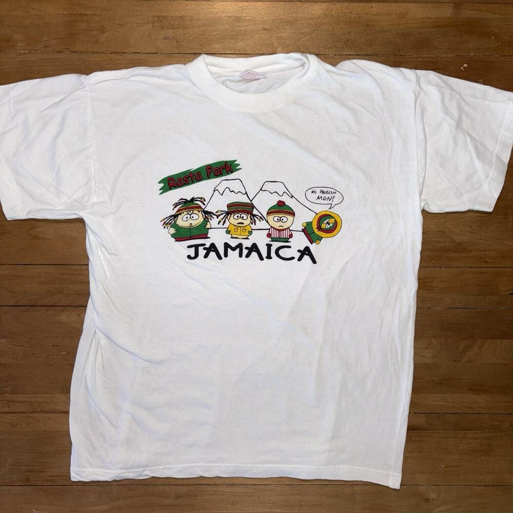 Vintage 90s Rasta Park Jamaica South Park T-Shirt Animated Sitcom Cartoon
